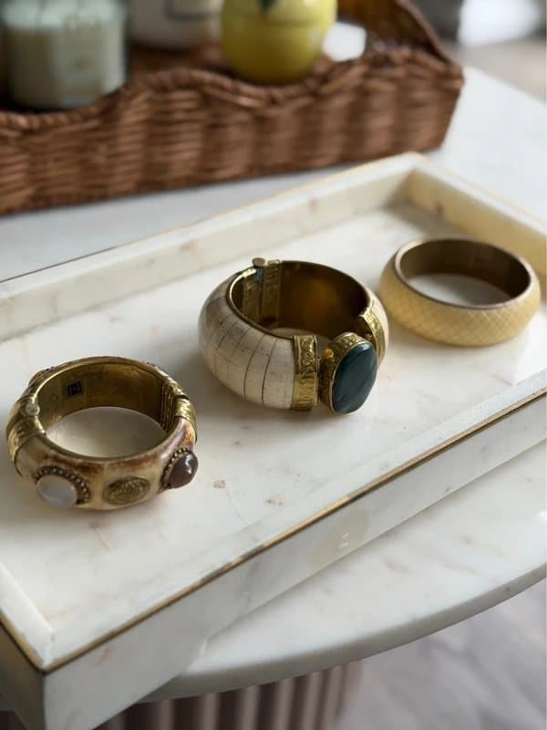 NA! Vintage Genuine Bone & Stone Bangle Collection | Artisan Tribal Boho Bracelets | 3 Piece Set