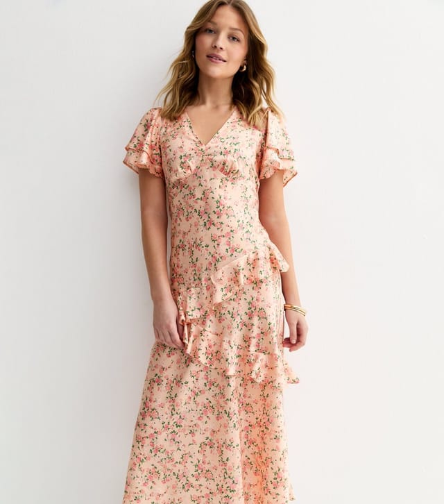 New Look Women's Pink Rose Print Tiered Ruffle Midi Dress New Look - 2