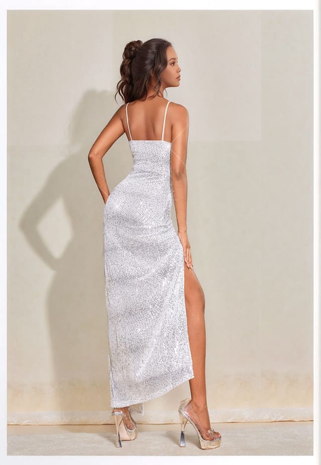 Divine Grace Divine Grace Women's White Sequin Strappy Maxi Dress - 3