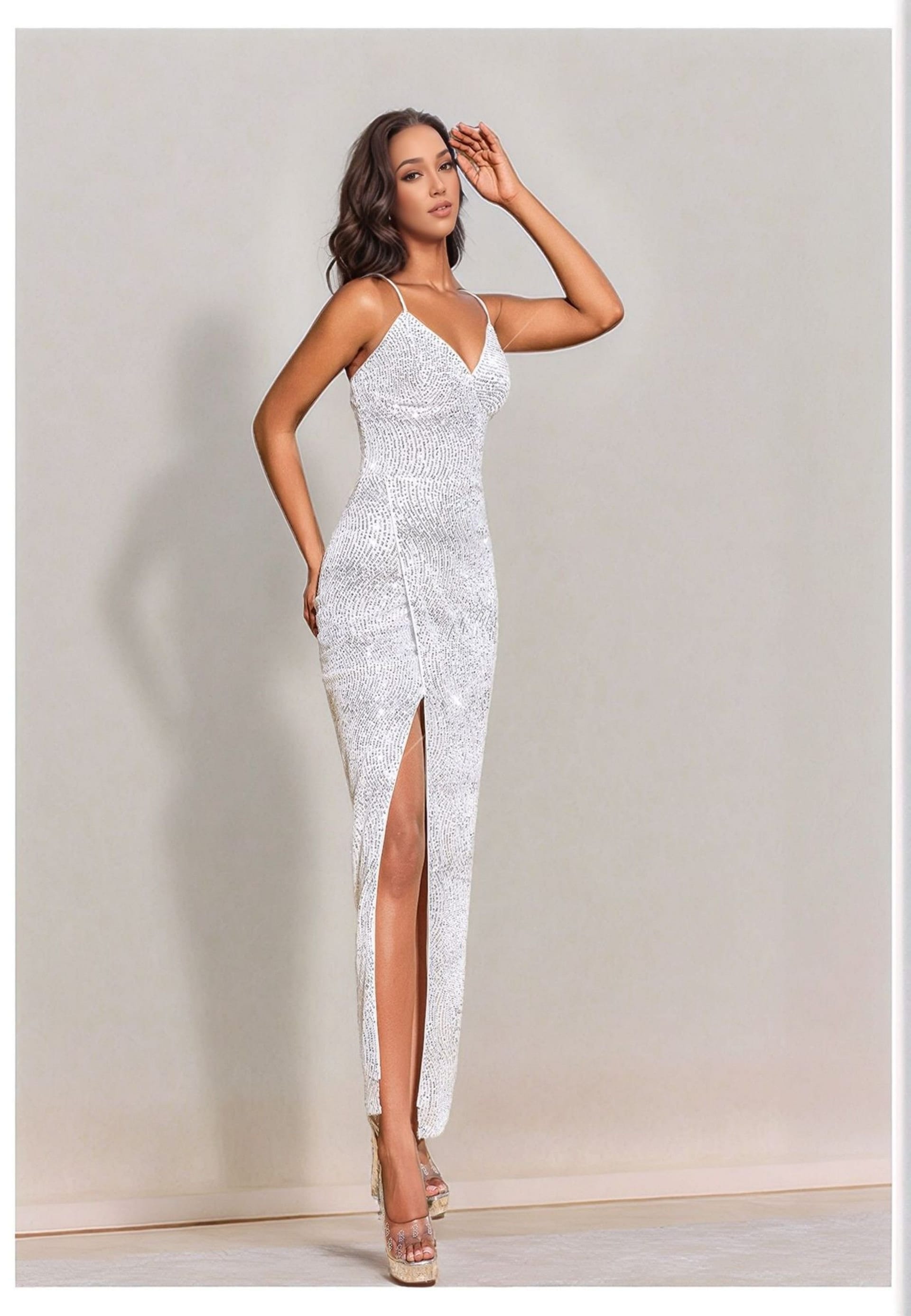 Divine Grace Divine Grace Women's White Sequin Strappy Maxi Dress - 4