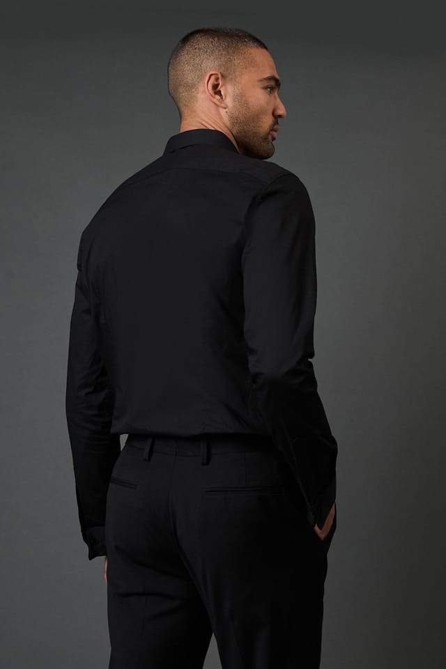 Burton Burton Men's Black Pleat Front Slim Fit Long Sleeve Dress Shirt - 3