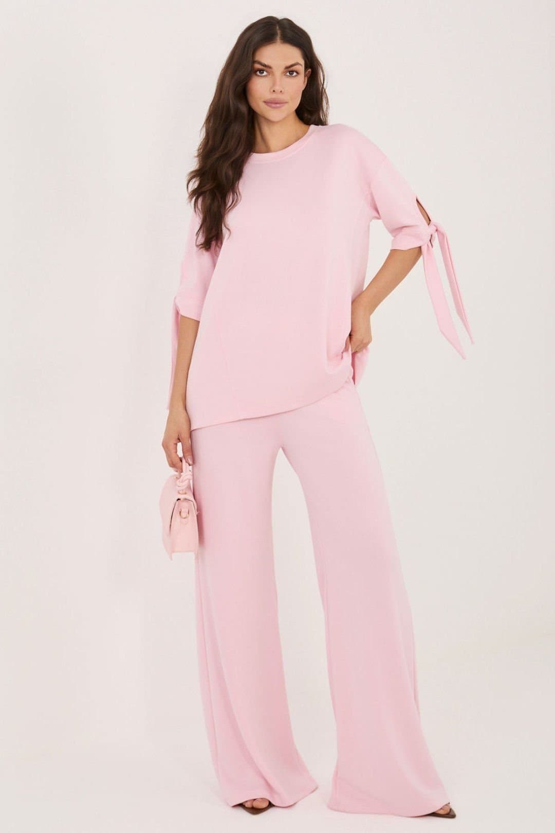 Love Lace Love Lace Women's Viscose Elastane Blouse Trouser Set in Pink