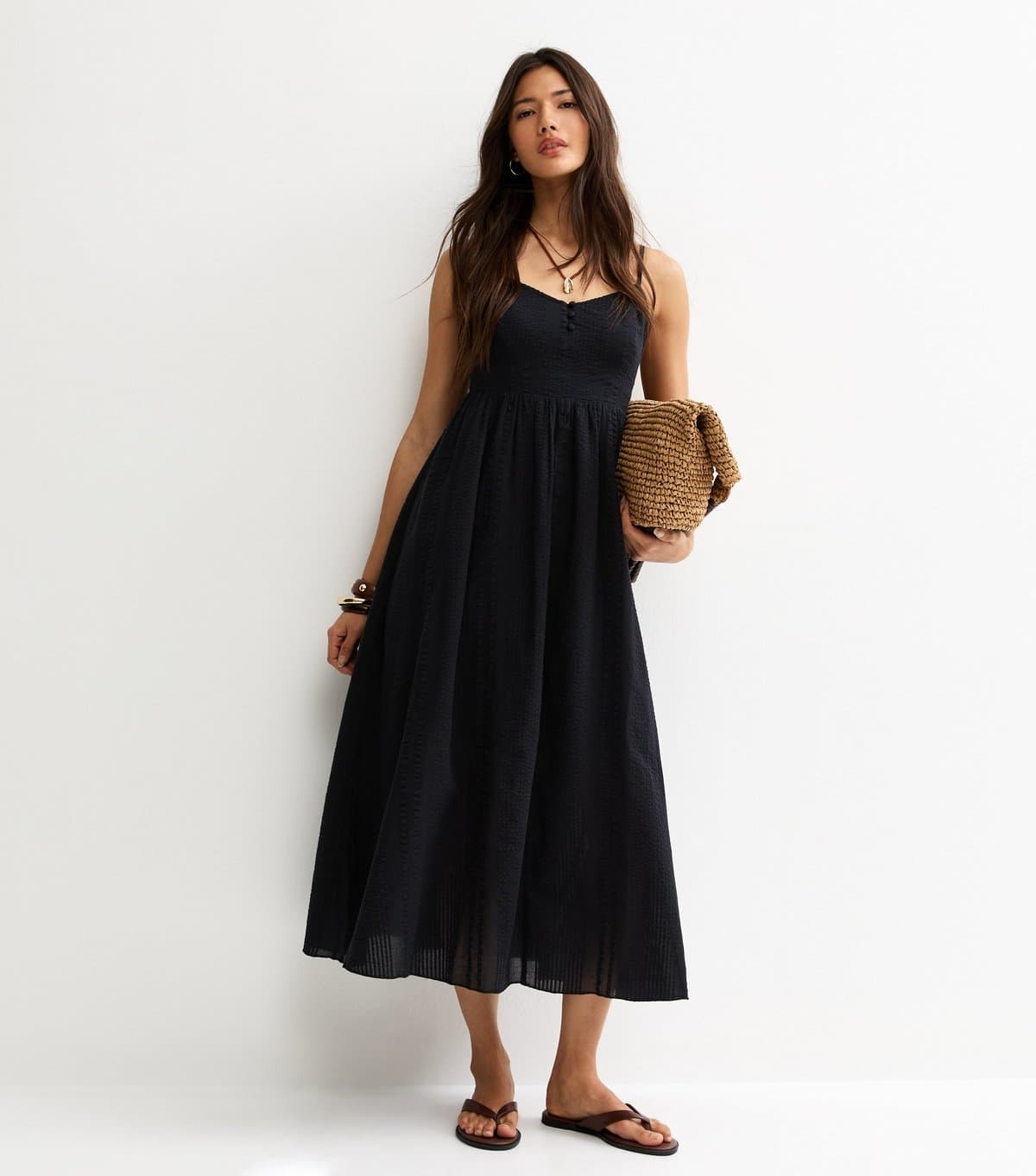 New Look Women's Black V Waist Strappy Midi Dress New Look