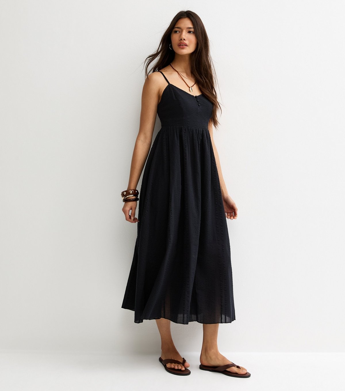 New Look Women's Black V Waist Strappy Midi Dress New Look - 3