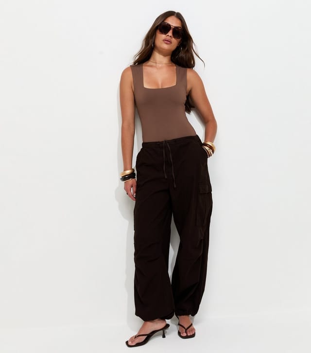 New Look Women's Dark Brown Slinky Square Neck Sleeveless Bodysuit New Look - 3