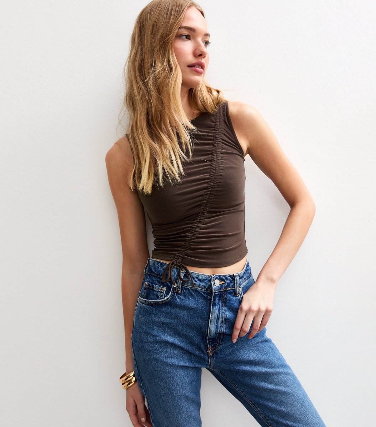 New Look Women's Brown Ruched Drawstring Seam Top New Look - 2