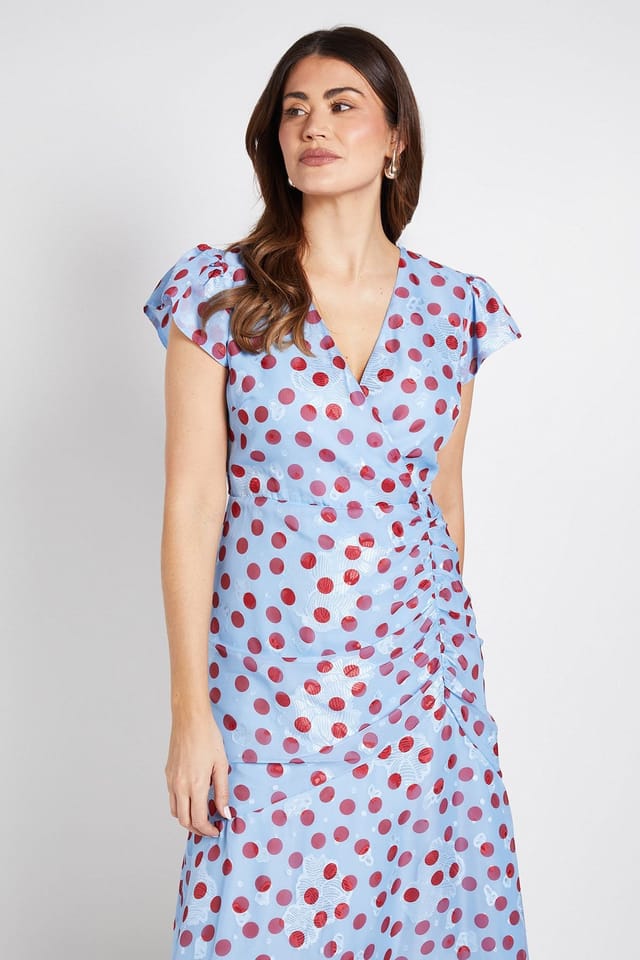 Wallis Wallis Women's Polka Dot Print Cape Midi Dress in Blue - 2
