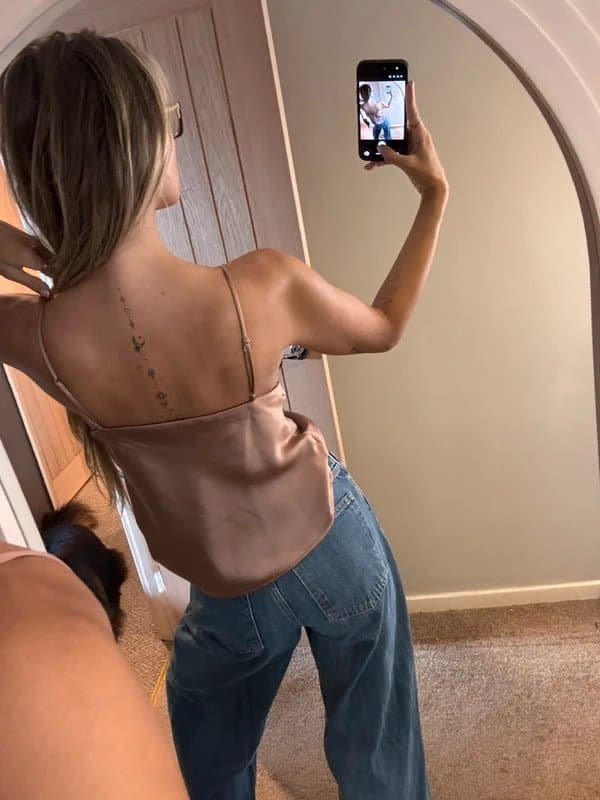 Zara Zara taupe satin floral ruffle cami
