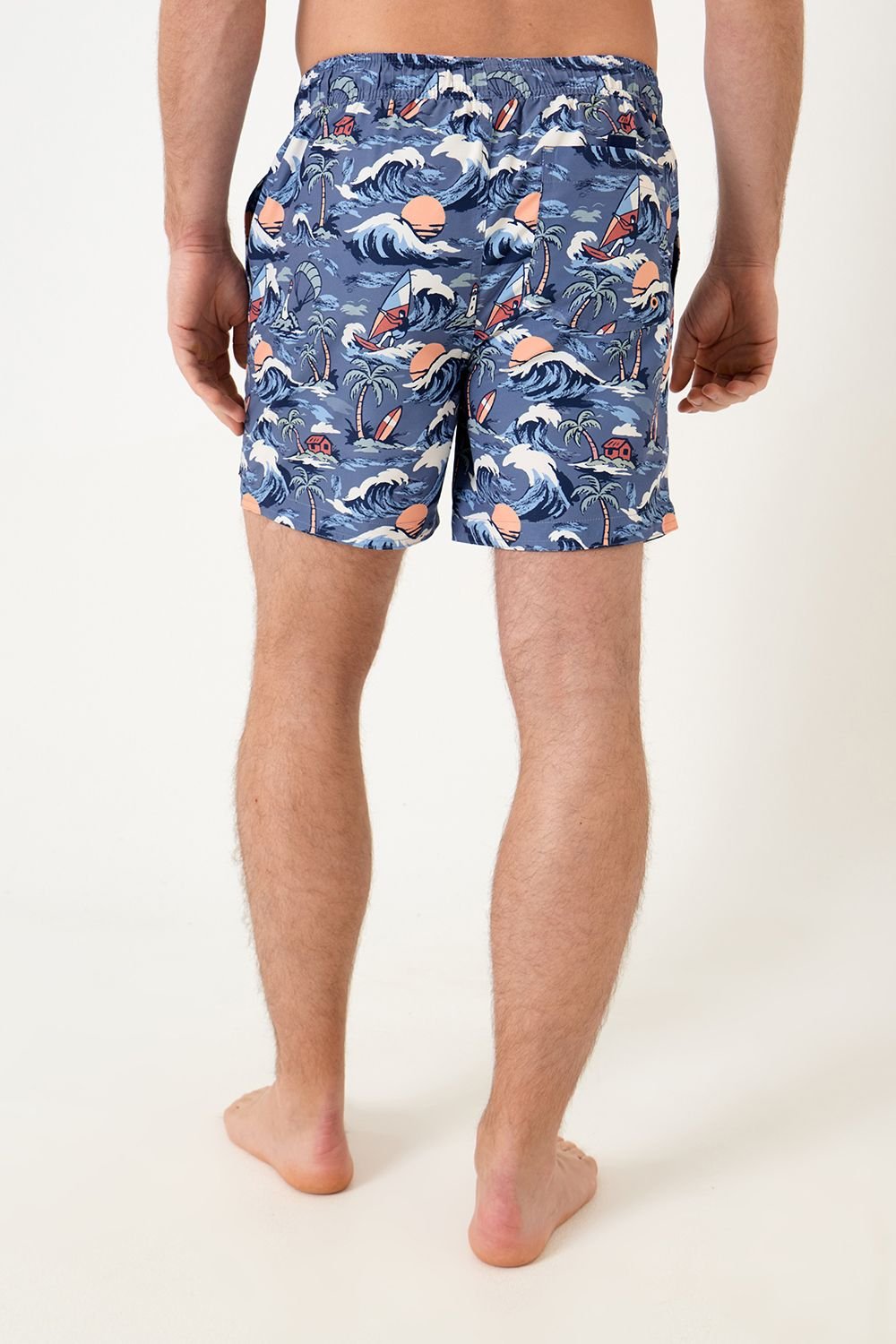 Saltwell Saltwell Men's Tropical Print Polyester Swim Shorts in Blue - 2