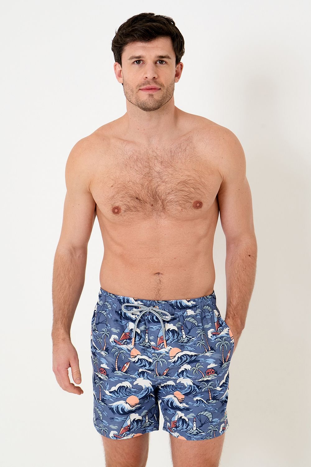 Saltwell Saltwell Men's Tropical Print Polyester Swim Shorts in Blue - 3