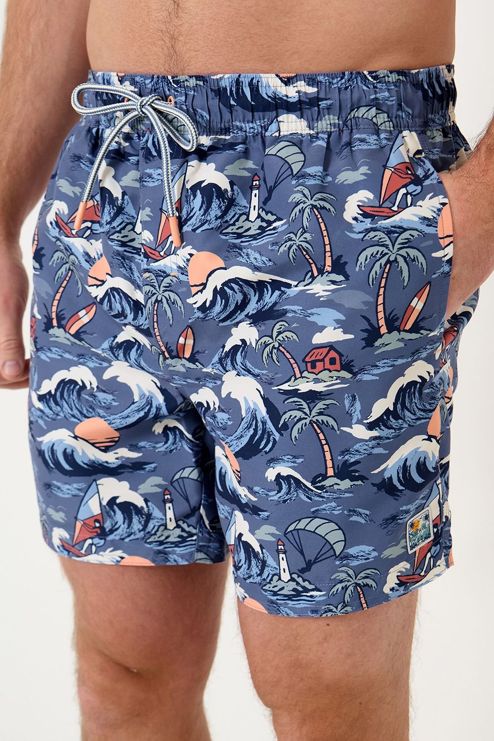 Saltwell Saltwell Men's Tropical Print Polyester Swim Shorts in Blue - 4