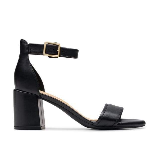 Clarks Clarks Women's Ezoria Mae Black Leather Heeled Sandals - 3