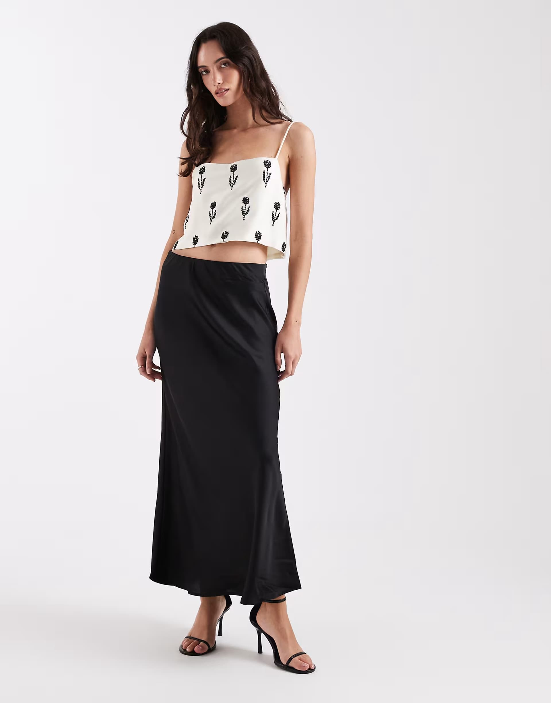 ASOS ONLY satin maxi skirt in black