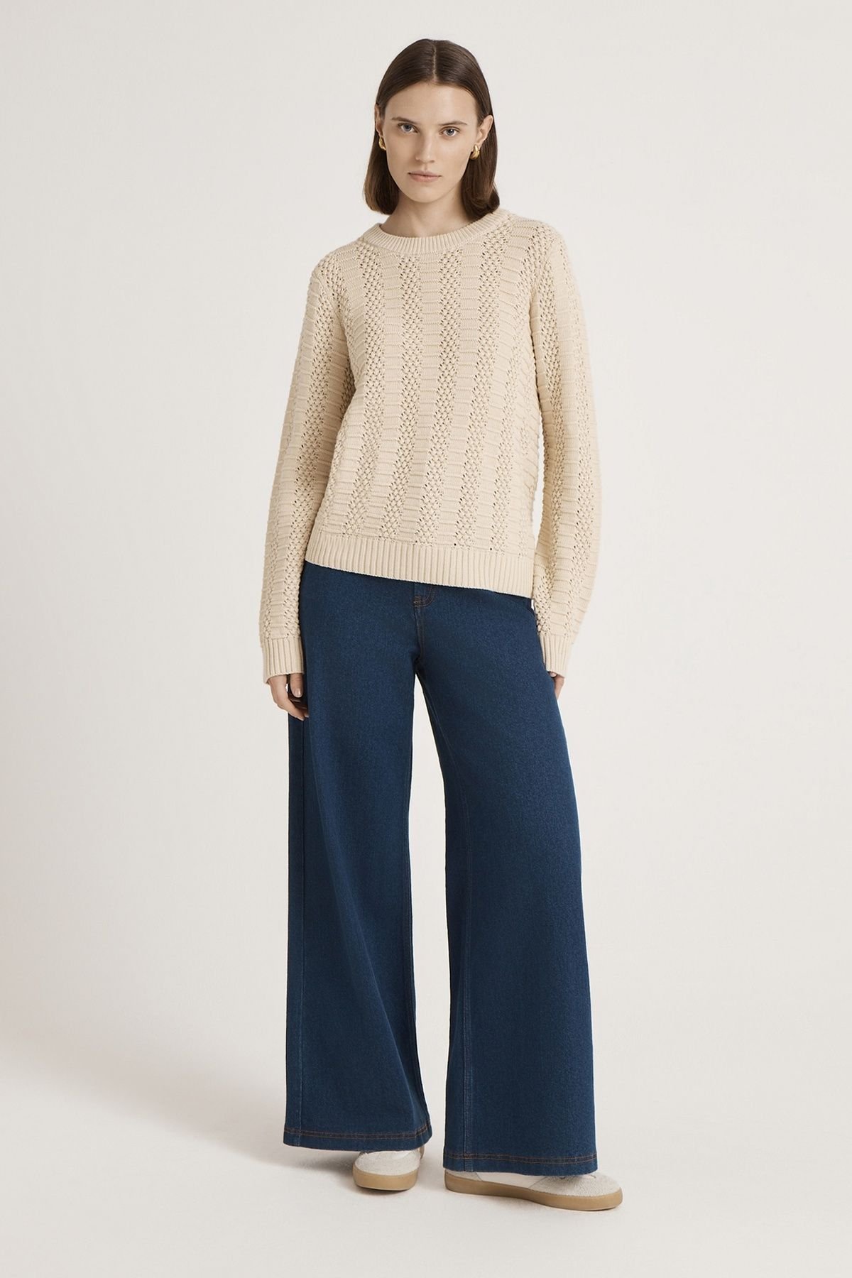 Finery London Finery London Women's Nova Round Neck Knitted Sweater in Light Beige - 4