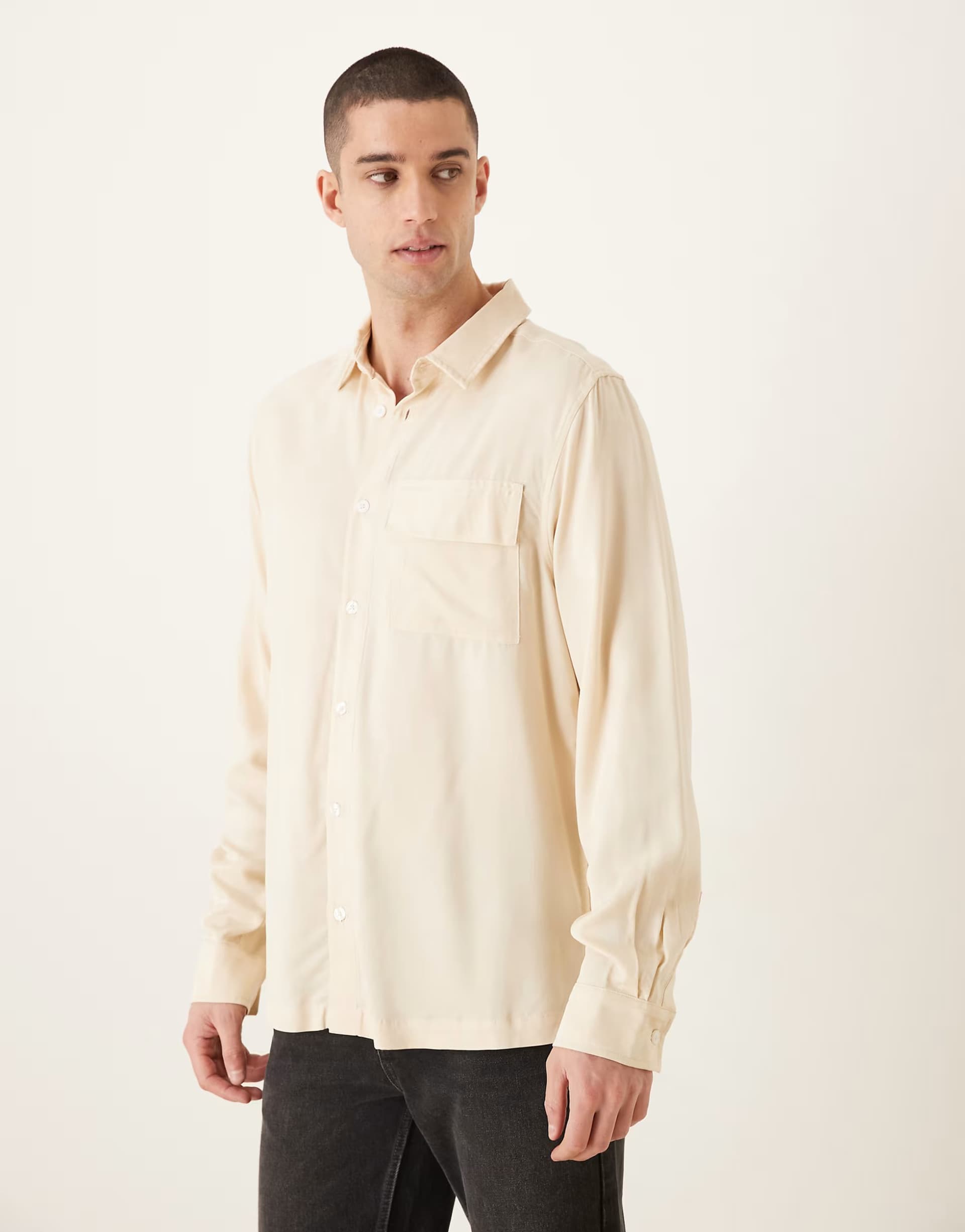 ASOS ASOS DESIGN co-ord regular shirt in beige