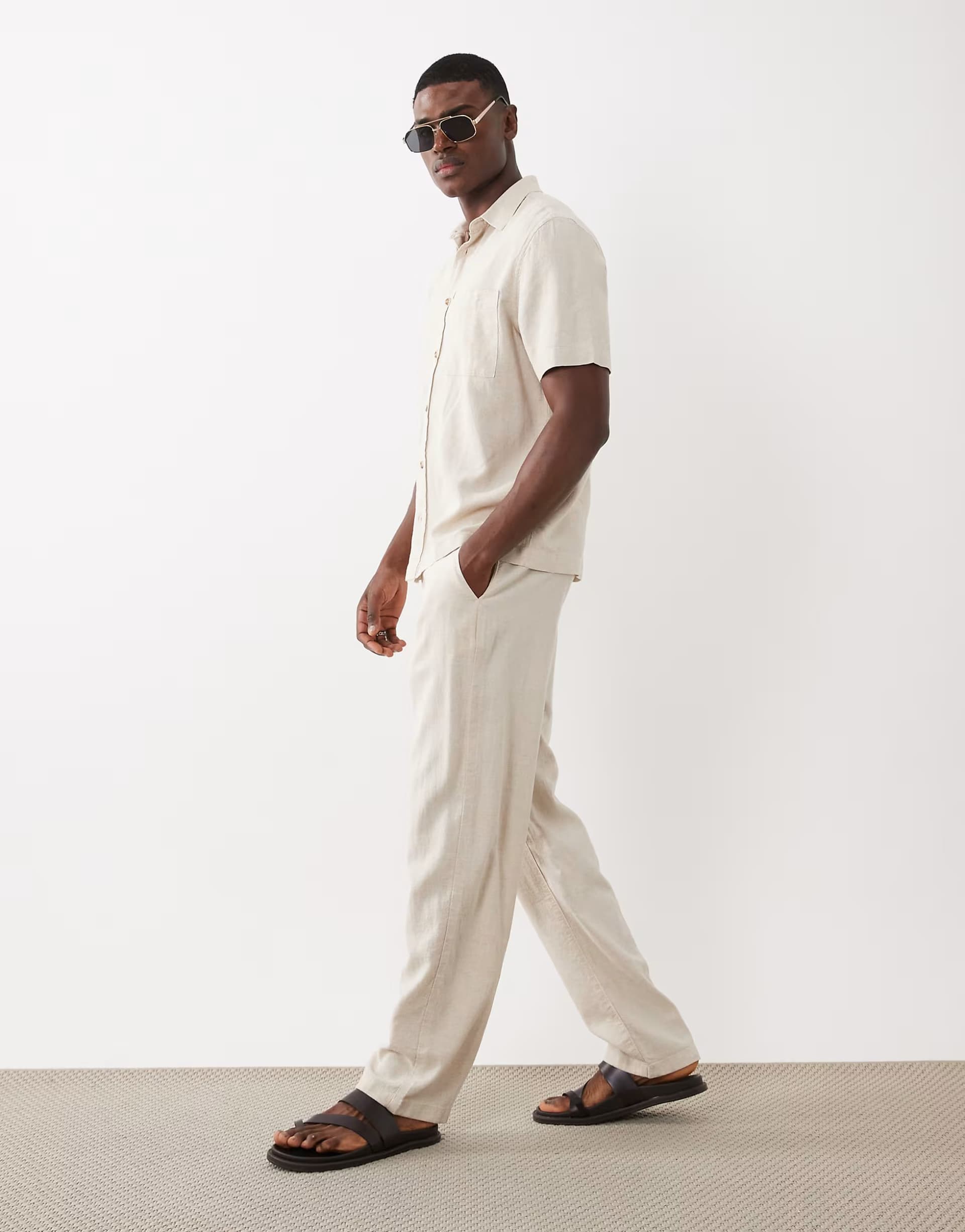 ASOS ASOS DESIGN co-ord straight linen blend trousers in stone