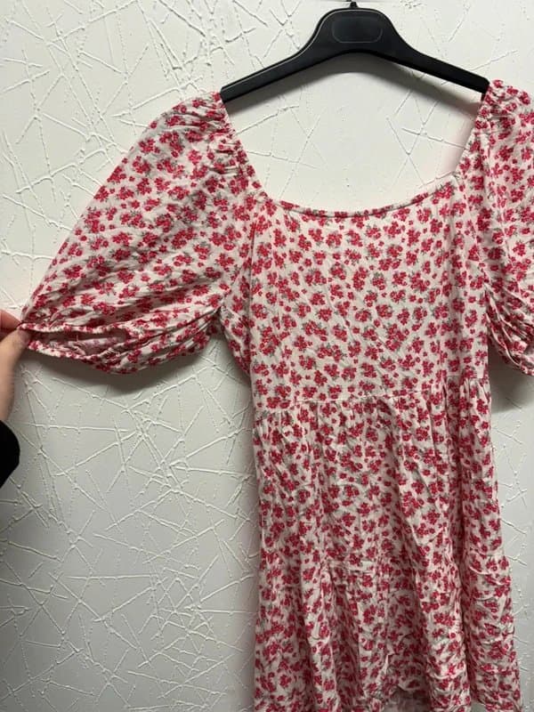 New Look New Look red floral Puff Sleeve Dress UK 10 Summer – Label 199