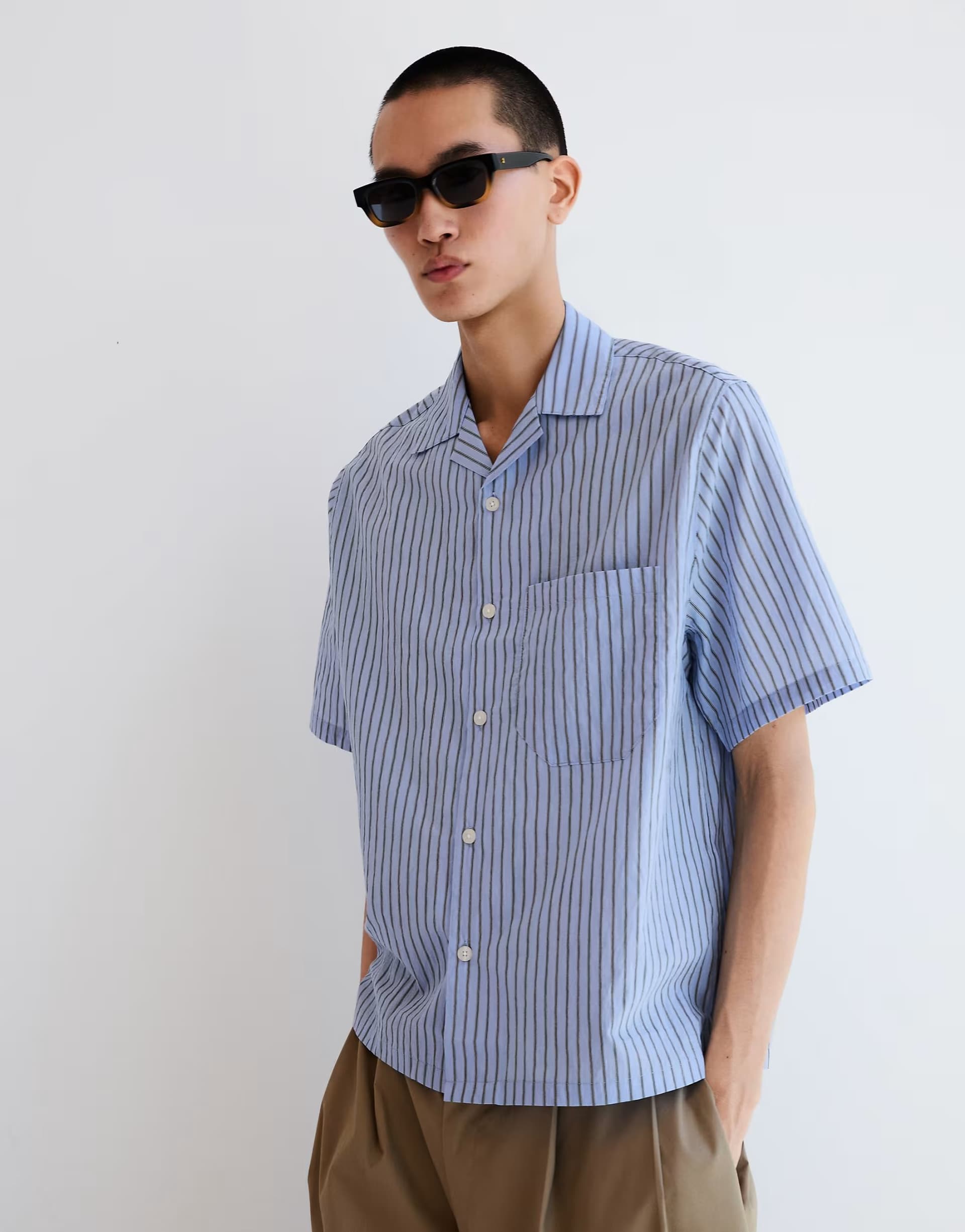 ASOS Bershka Short sleeve stripe shirt in light blue