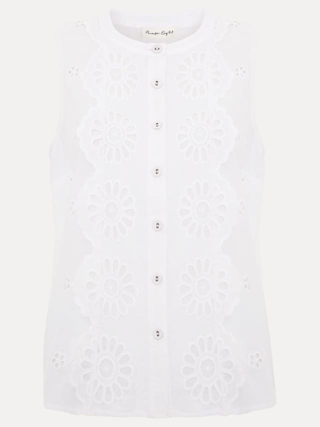 Phase Eight Phase Eight Women's Tilda Mandarin Collar Broderie Top in White - 2