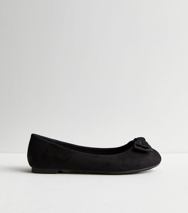 New Look Women's Wide Fit Black Suedette Bow Front Ballerina Pumps New Look - 3