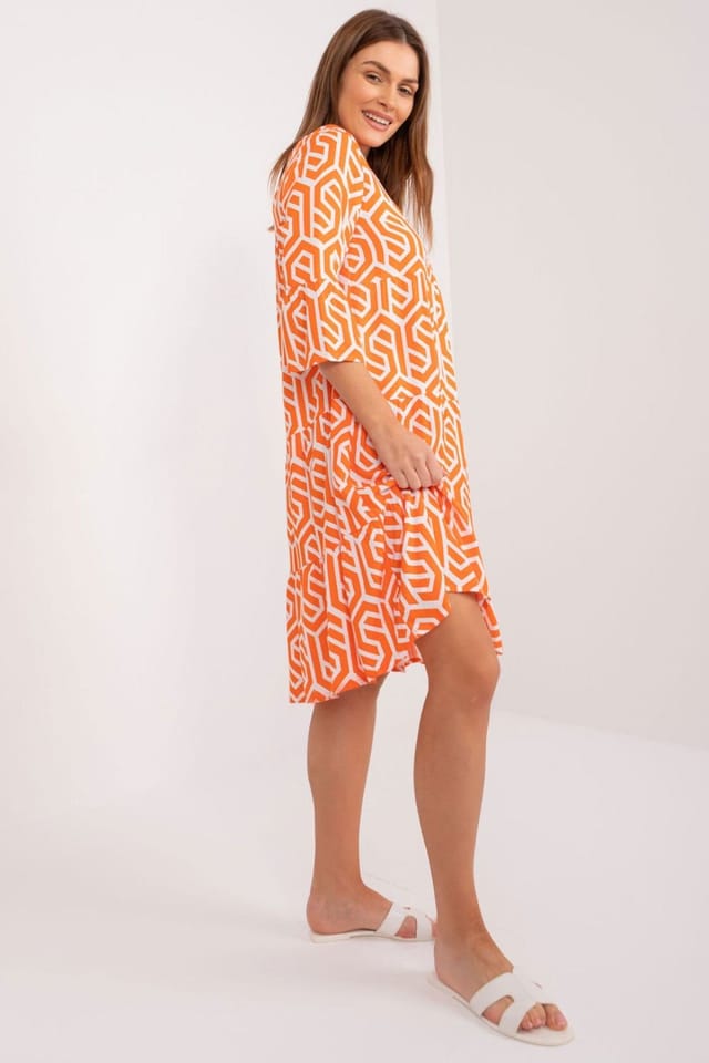 Love Lace Love Lace Women's Everyday V Neck Printed Viscose Dress in Orange - 2