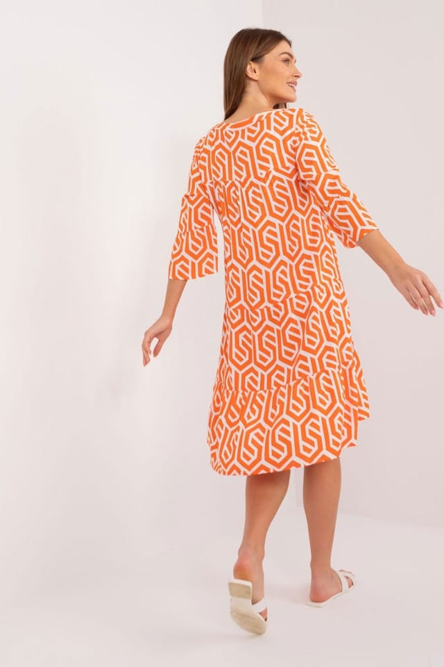 Love Lace Love Lace Women's Everyday V Neck Printed Viscose Dress in Orange - 3