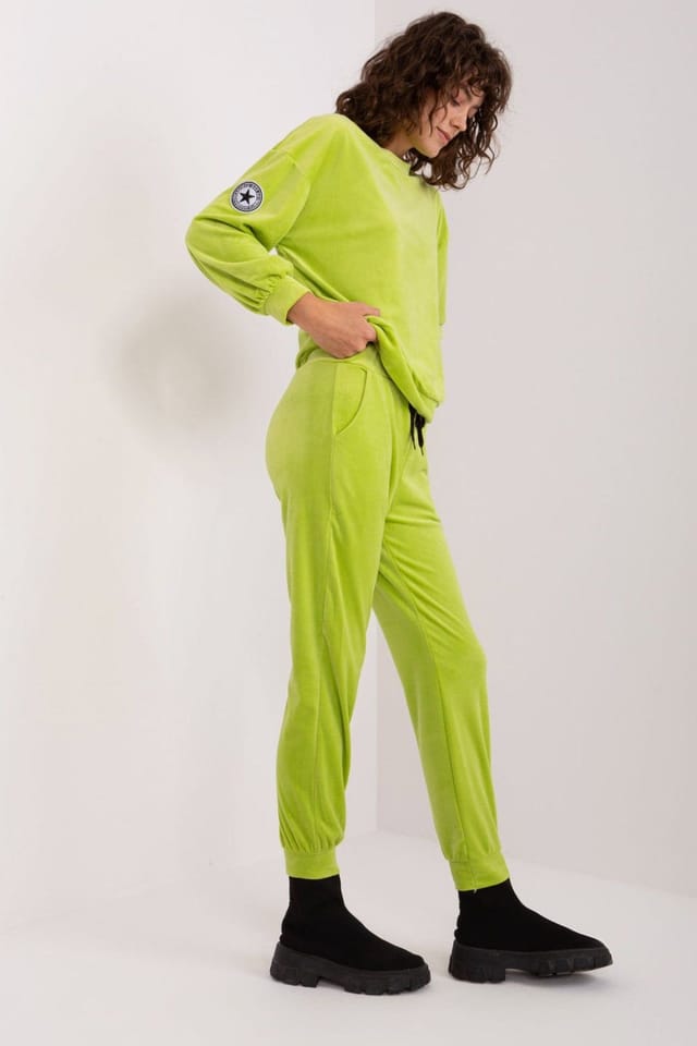 Love Lace Love Lace Women's Velour Knit Sweatshirt Set With Patch Detail in Green - 2