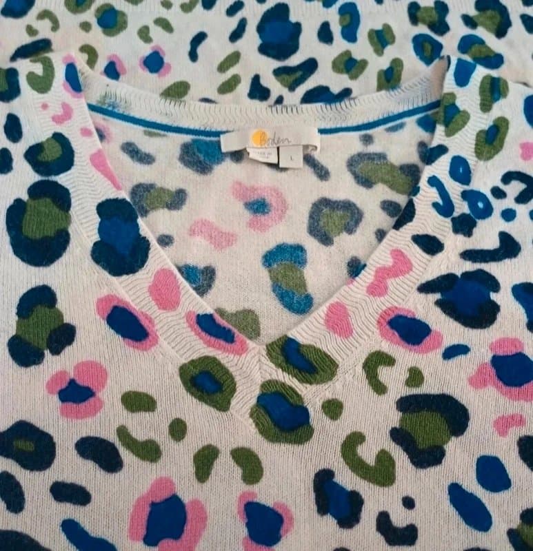 Boden Boden Multicolour Leopard Print 100% Cashmere Fitted Jumper RRP £150 - size L (14/16)