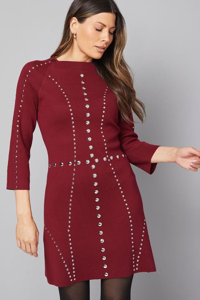 Wallis Wallis Women's Stud Knitted Dress in Burgundy - 2