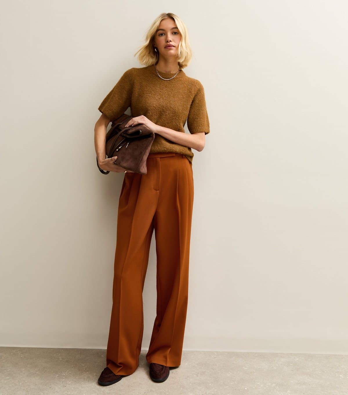 New Look Women's Rust Pleated Front Wide Leg Trousers New Look