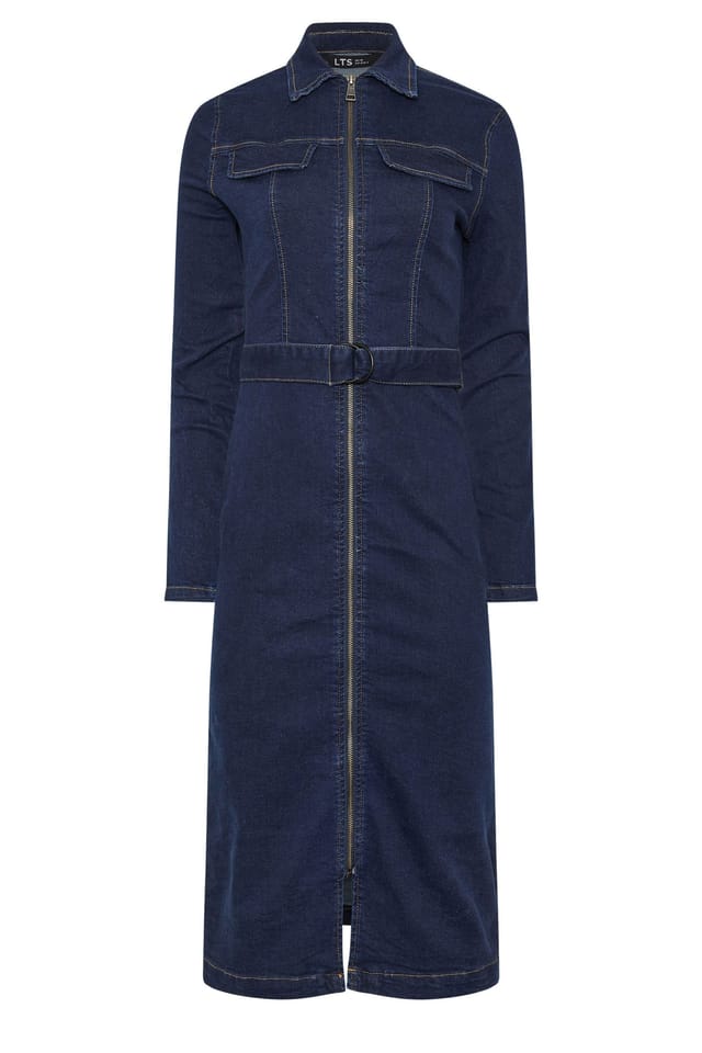 Long Tall Sally Long Tall Sally Women's Tall Zip Denim Midi Dress in Dark Blue - 2