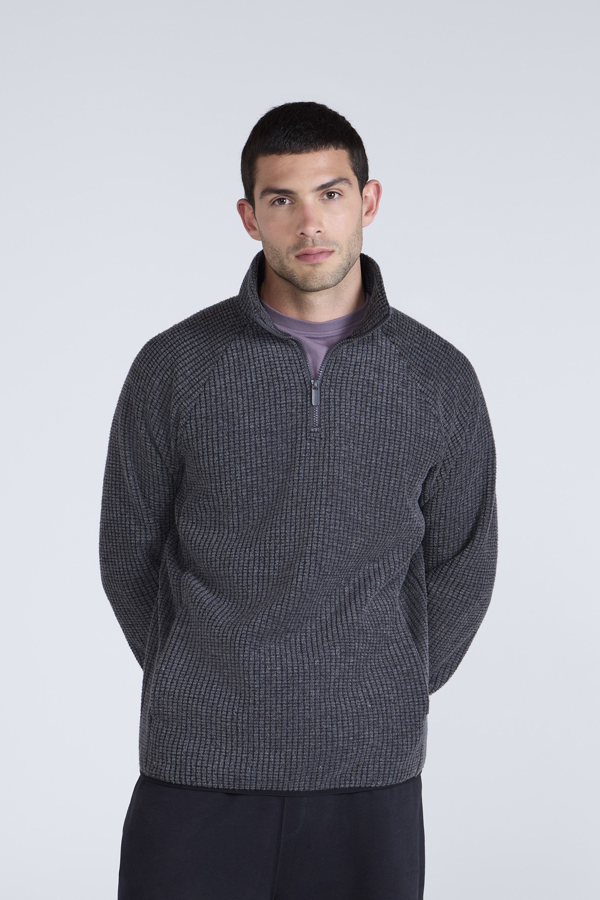 Animal Animal Men's Waffle Textured Warm Comfortable Casual Half Zip Outdoor Fleece Jumper in Charcoal - 2