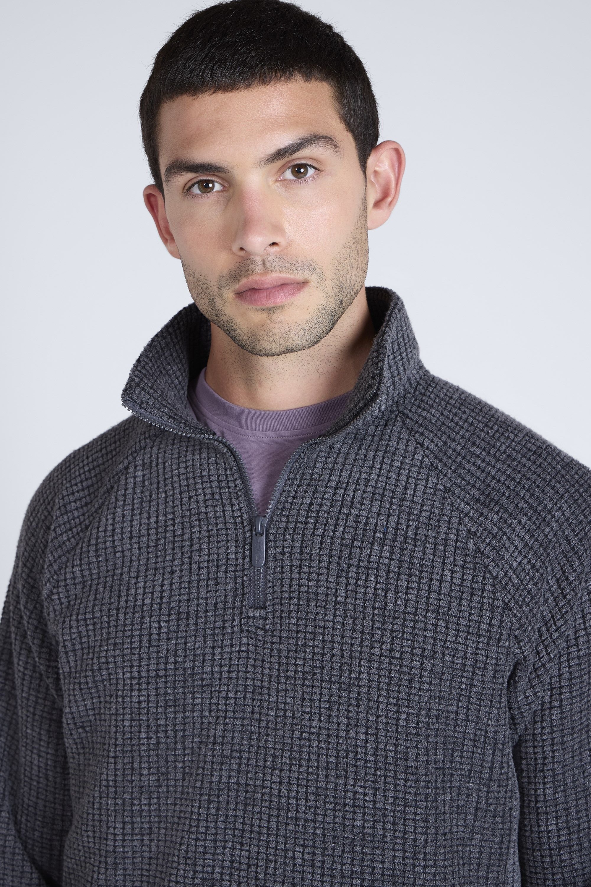 Animal Animal Men's Waffle Textured Warm Comfortable Casual Half Zip Outdoor Fleece Jumper in Charcoal - 4