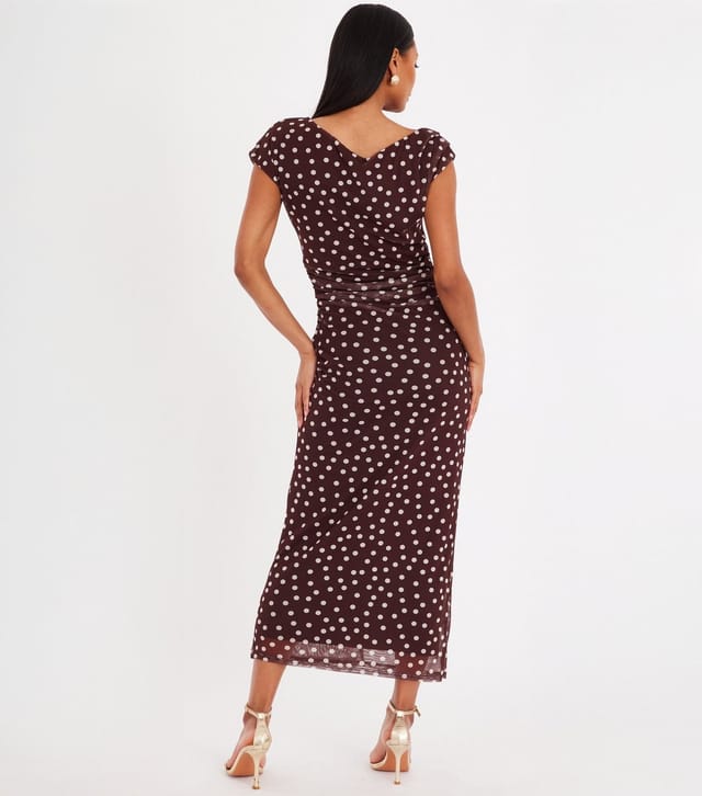 Quiz Women's Dark Brown Polka Dot Mesh Midaxi Dress Quiz New Look - 3