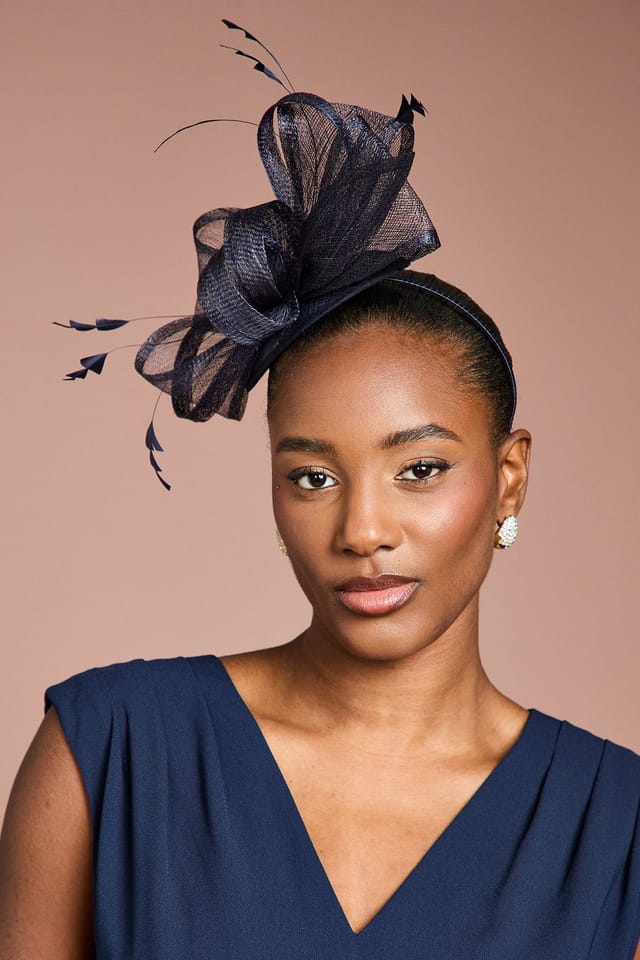 Coast Coast Women's Bow & Feather Fascinator in Navy - 2
