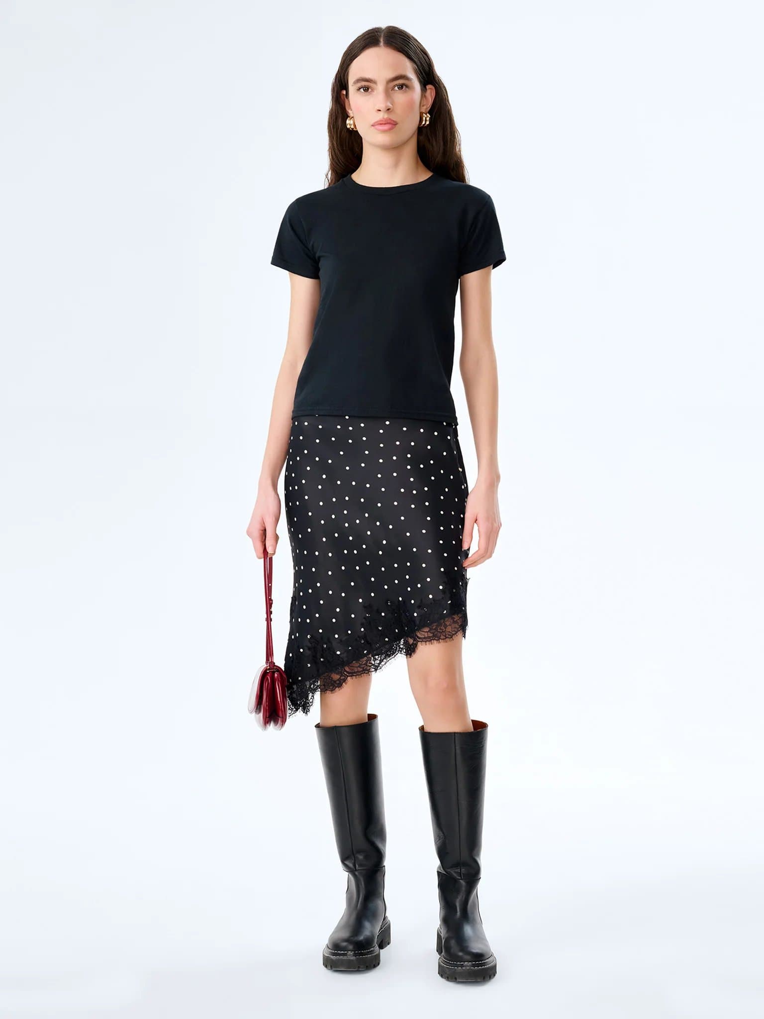 OMNES Amada Skirt in Black Polka Dot