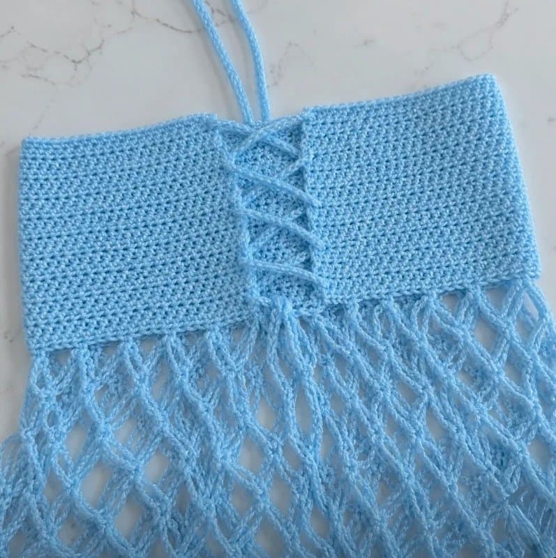 Summer Crochet Top Baby Blue Halter Neck Hibiscus Corset Summer UK 6 Beach
