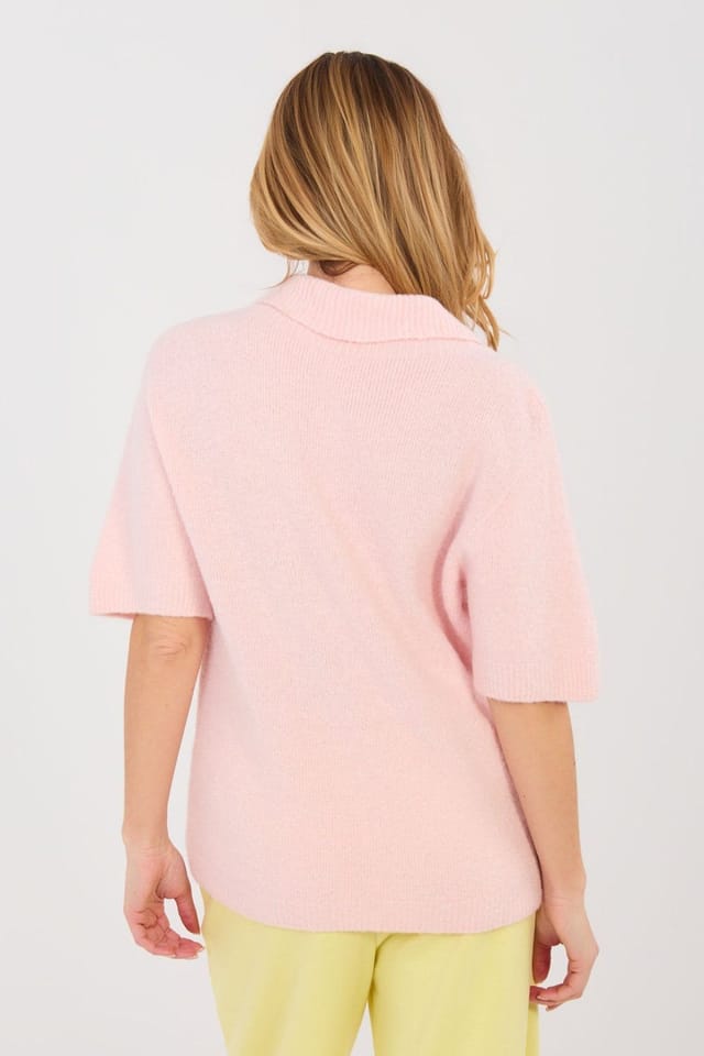 Love Lace Love Lace Women's Short Sleeve Polo Sweater in Pink - 3