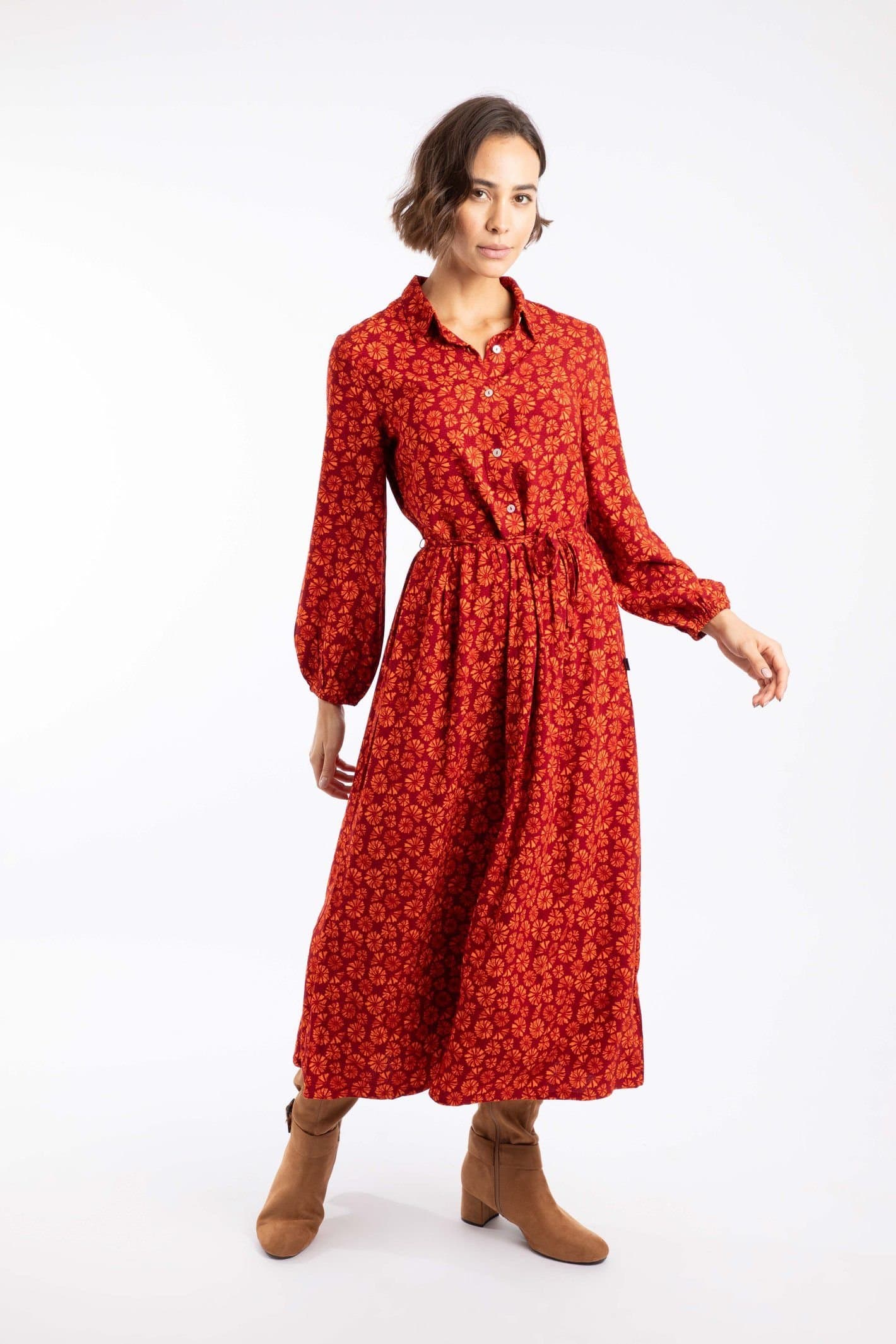 Weird Fish Weird Fish Women's Steffan Printed Maxi Shirt Dress in Red