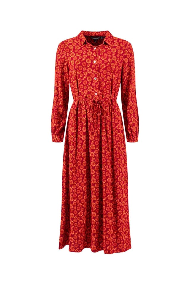 Weird Fish Weird Fish Women's Steffan Printed Maxi Shirt Dress in Red - 2