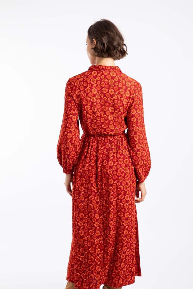 Weird Fish Weird Fish Women's Steffan Printed Maxi Shirt Dress in Red - 3