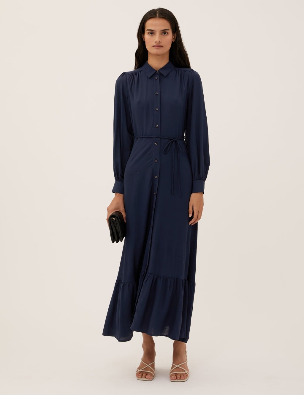 Marks & Spencer M&S Tie Waist Maxi Shirt Dress Navy - 2