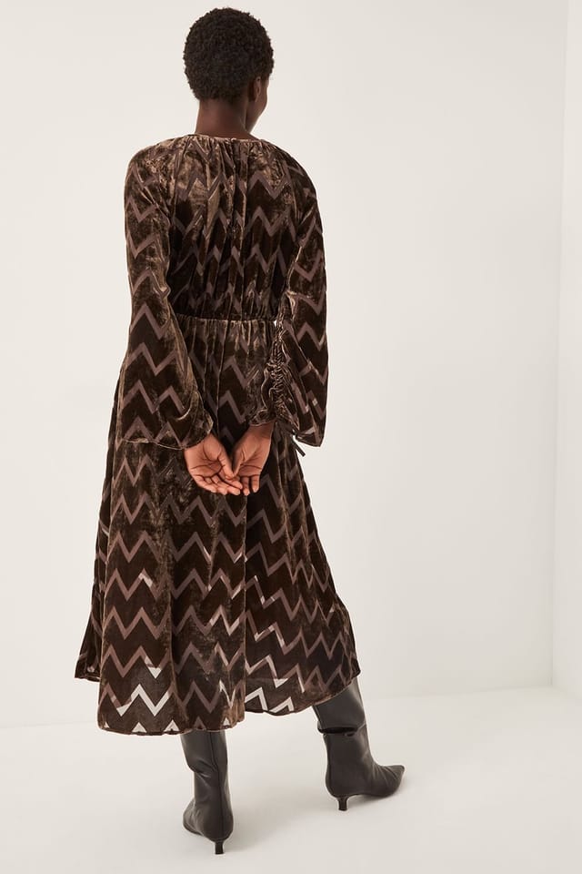 Monsoon Monsoon Women's Keisha Geometric Velvet Midi Dress Brown in Chocolate - 2