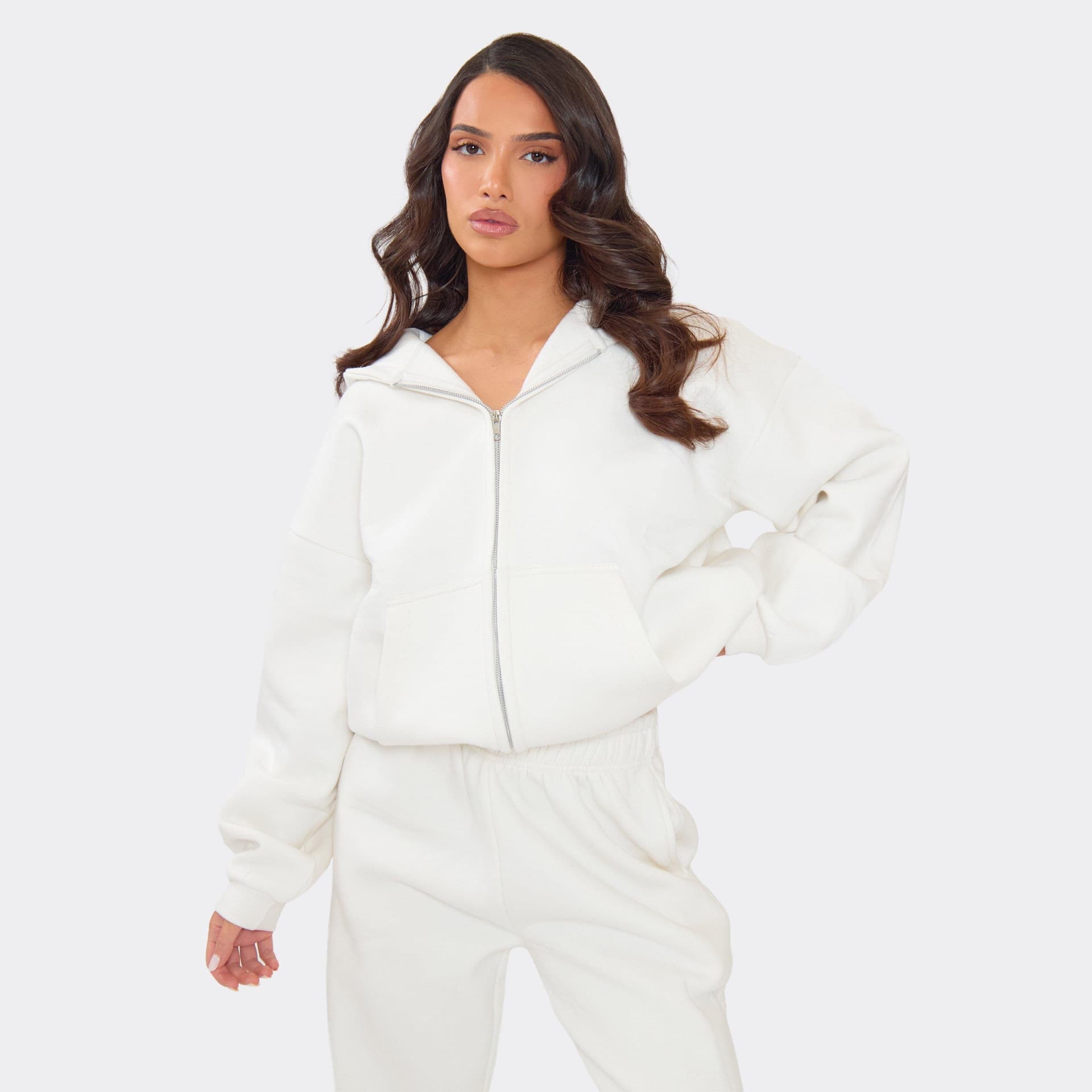 EGO EGO Cream Long Sleeve Double Zip Up Oversized Hoodie