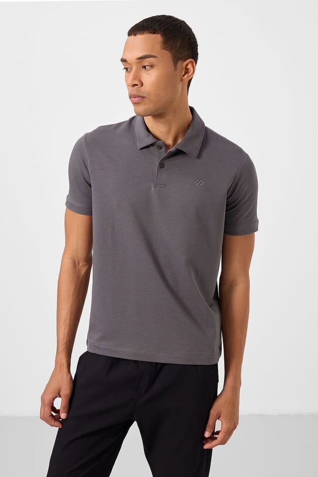 Tommy Life Tommy Life Men's Cotton Elastane Polo T-Shirt in Charcoal - 2