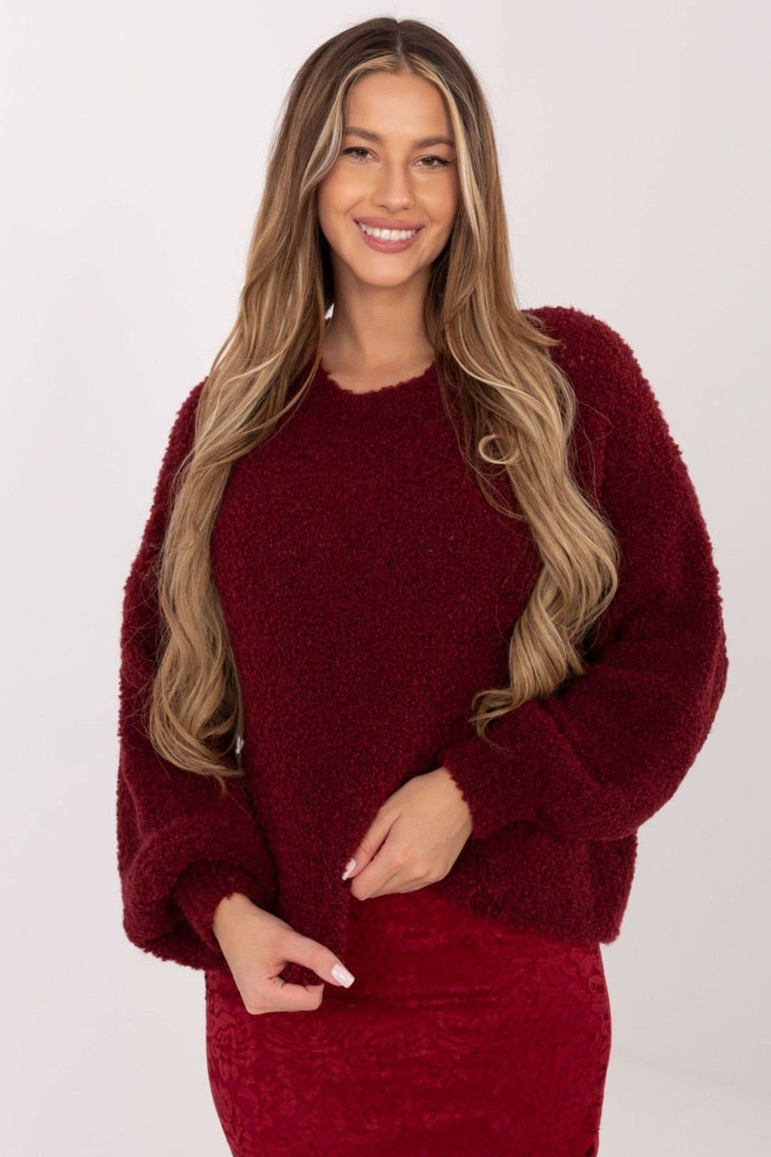 Love Lace Love Lace Burgundy Oversized Round Neck Sweater