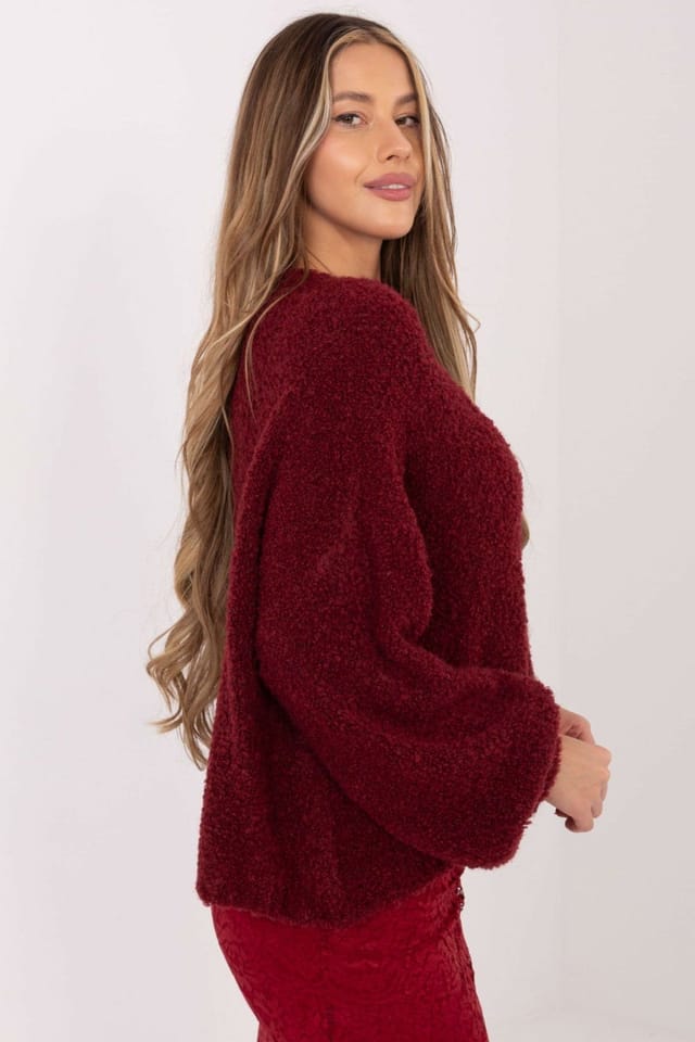 Love Lace Love Lace Women's Oversized Round Neck Casual Sweater Wool Blend in Burgundy - 2