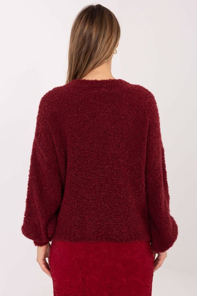 Love Lace Love Lace Women's Oversized Round Neck Casual Sweater Wool Blend in Burgundy - 3