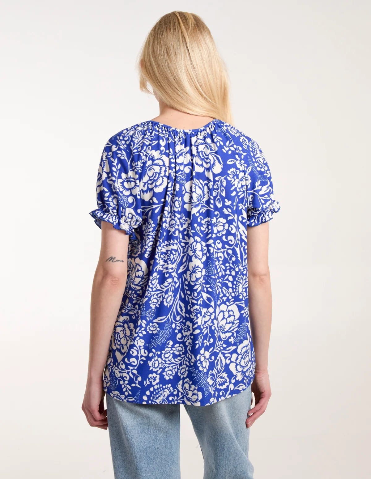 Blue Vanilla Shirred Sleeve Tie Front Top - 4