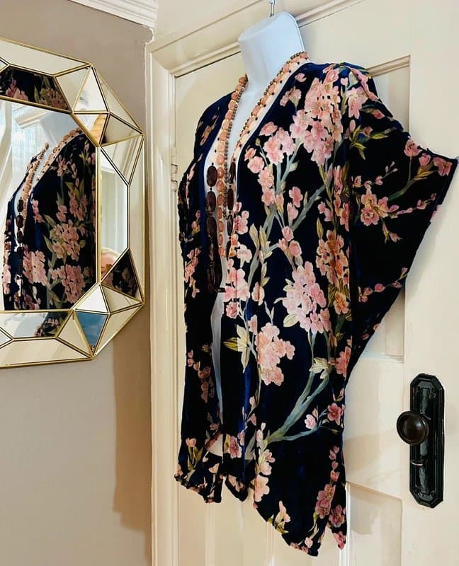 Angie floral velvet burnout kimono coverup wedding special occasion festival Hippie Bohemian witchy medium